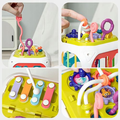 SORTER KLOCKÓW GUMKI ELASTYCZNA MULTI KOSTKA MONTESSORI SENSORYCZNA 7w1 na Arena.pl