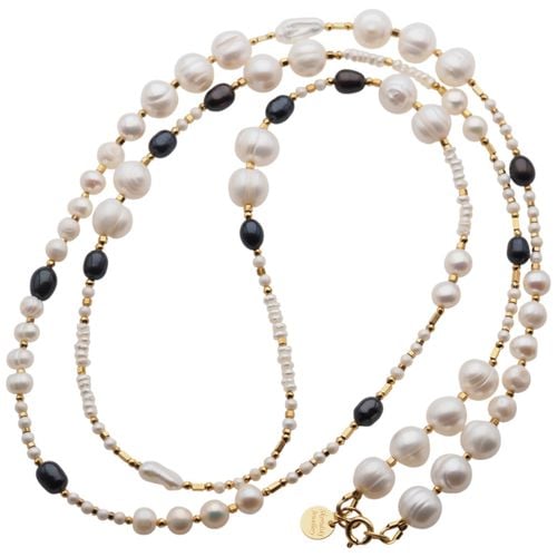 Naszyjnik długi - Białe, czarne Perły hodowane i srebro złocone na Arena.pl