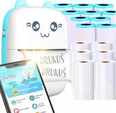 2 x DRUKARKA TERMICZNA BEZPRZEWODOWA DRUKUŚ MINI DRUKARKA KOTEK NIEBIESKI