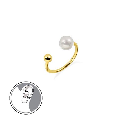 srebrny pozłacany mankiet do ucha z perełką na Arena.pl