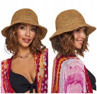 KAPELUSZ damski na lato letni SŁOMKOWY SŁOMIANY ażurowy bucket hat beżowy