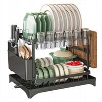 STOJĄCA SUSZARKA DO NACZYŃ dwupoziomowa duża czarna OCIEKACZ NA NACZYNIA