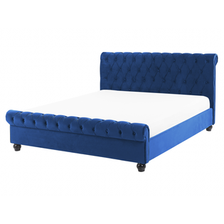 Łóżko Welurowe 160 X 200 Cm Niebieskie Avallon