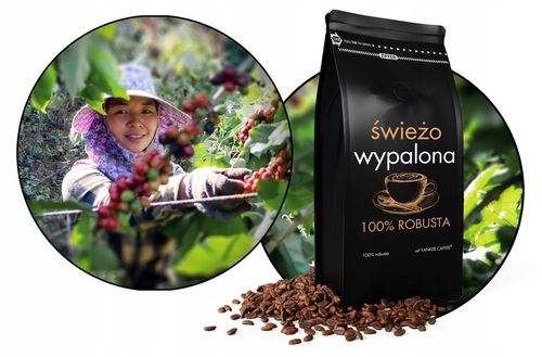 Kawa ziarnista 1kg ŚWIEŻO PALONA 100% ROBUSTA Z Palarni Do ekspresu na Arena.pl