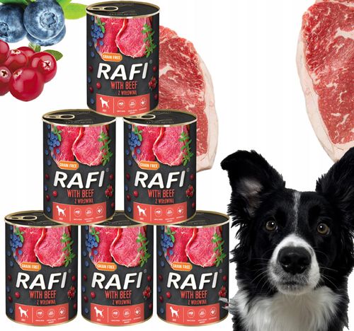 karma mokra dla psów rafi z wołowiną, borówką i żurawiną 400g - 6 szt. na Arena.pl