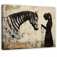 OBRAZ ABSTRAKCJA BANKSY BEŻOWY ZEBRA DO SYPIALNI SALONU NA PŁÓTNIE 120x80
