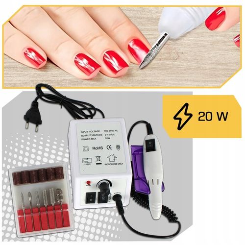 FREZARKA DO PAZNOKCI MANICURE PEDICURE PROFESJONALNA MOCNA 20W frezy zestaw na Arena.pl