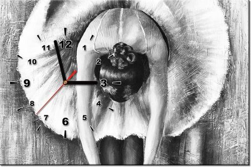 60CM 40CM ZEGAR OBRAZ BALETNICA CZERNI BIELI DRUK PŁÓTNO RAMA na Arena.pl