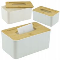 POJEMNIK NA CHUSTECZKI HIGIENICZNE BIAŁY POKRYWKA BAMBUSOWA CHUSTECZNIK