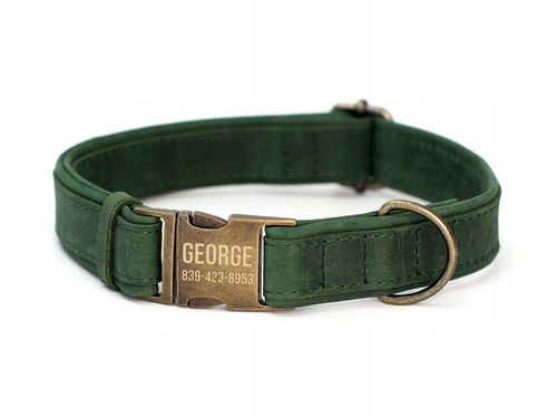 Grawerowana Obroża dla Psa Skórzana z Metalową Klamrą, Zielony kolor na Arena.pl