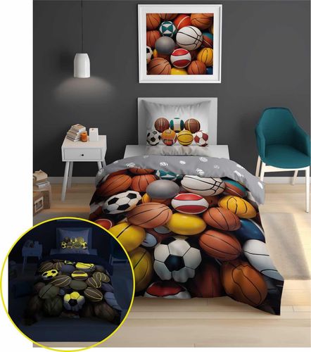 Pościel bawełniana fluorescencyjna 160x200cm PIŁKI MIX na Arena.pl