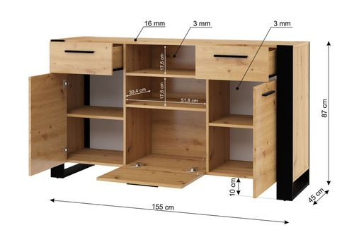 Komoda NUKA C 155 cm dąb artisan czarna stojąca na Arena.pl