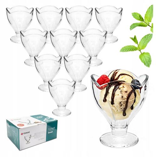 12x PUCHARKI 300ML PUCHAREK SZKLANE NA LODY DESER POJEMNIK KOMPLET ZESTAW na Arena.pl