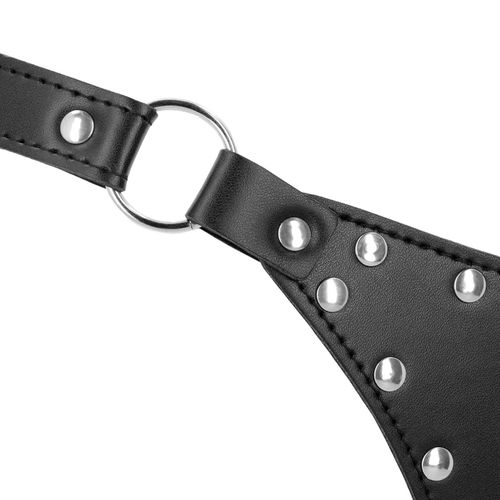 Pu Leather Chastity Thong With Chain Detail - Black na Arena.pl