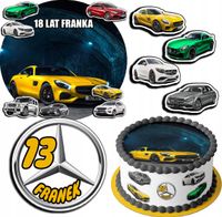 ZESTAW OPŁATEK NA TORT 20CM + 17 POSTACI - MERCEDES AUTO + IMIĘ 15CM 18CM