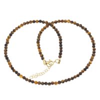 Naszyjnik - Tygrysie Oko fasetowane kulki i srebro złocone