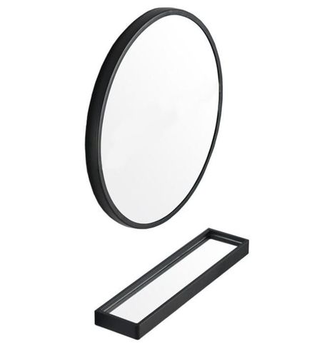 Lustro ścienne okrągłe 60 cm czarna rama z półka loft z uchwytem na Arena.pl
