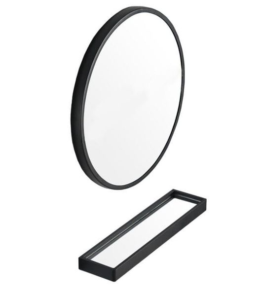 Lustro ścienne okrągłe 60 cm czarna rama z półka loft z uchwytem zdjęcie 6