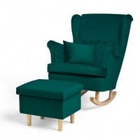 Turkusowy Fotel Bujany Uszak + Podnóżek ze schowkiem + Poduszka