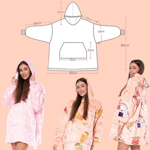 Bluza Koc Oversize XXL Różowa z Kapturem i Szeroka Kieszeń Ciepła Sherpa na Arena.pl