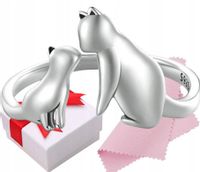 Pierścionek srebrny DWA KOTKI regulowany s925 +pudełko