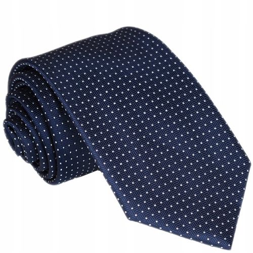 GRANATOWY KLASYCZNY Krawat Męski do Garnituru Kropki Groszki ŻAKARDOWY rc08 na Arena.pl