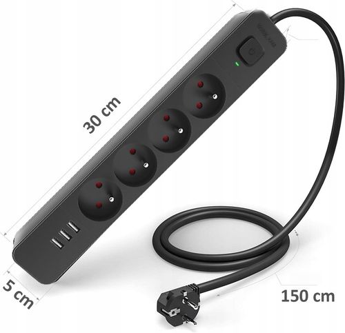 Listwa Zasilająca Przedłużacz z 3xUSB z Włącznikiem Antyprzepięciowa 1,5m na Arena.pl