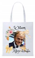 Donald Tusk Platforma Torba Eco Biała Shopper Z Nadrukiem Ze Zdjęciem