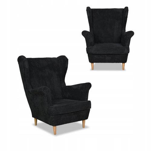 Zestaw wypoczynkowy uszak Bonito sofa fotele Family Meble czarny sztruks na Arena.pl