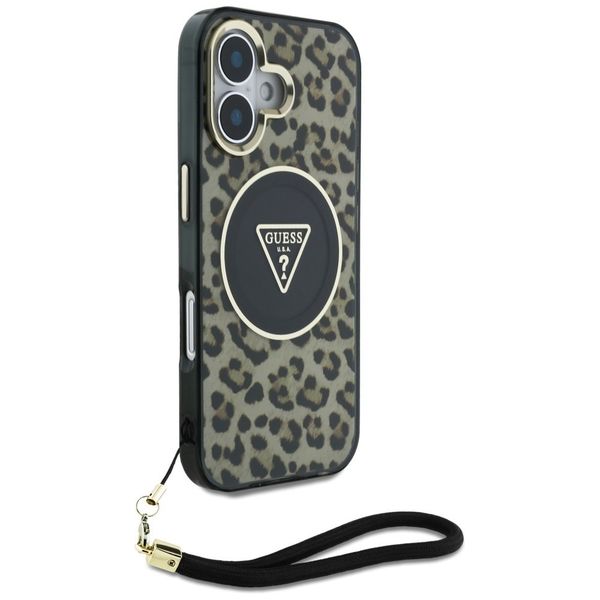 Etui Guess HC IML Leopard Triangle Cord Strap do iPhone 16 MagSafe brązowy zdjęcie 3