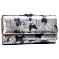 PETERSON portfel damski skórzany lakierowany z motylami P188 srebrny