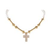 choker z pereł i kosteczek z kryształowym krzyżykiem aria rockstar