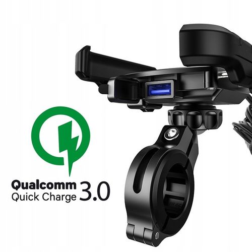 UCHWYT MOTOCYKLOWY NA TELEFON SZYBKA ŁADOWARKA USB QC3.0 MOTOCYKL + KABEL na Arena.pl