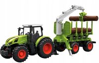 TRAKTOR ZDALNIE STEROWANY Z PRZYCZEPĄ Z DREWNEM BALE GUMOWE KOŁA ZABAWKA RC