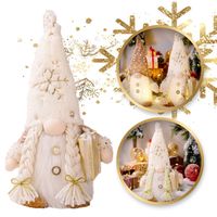 krasnal świąteczny świecący na baterie 30 cm złoty z pluszu ksn02z