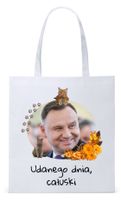 Prezydent Andrzej Duda Torba Eco Biała Shopper Z Nadrukiem Ze Zdjęciem