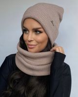 KOMPLET DAMSKI CZAPKA KOMIN DUŻY ZESTAW CIEPŁY ZIMOWY WEŁNA MOKKA 2838