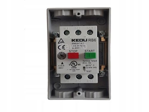 Wyłącznik włącznik silnika termiczny RB6 4–6,3 A w obudowie KEDU na Arena.pl