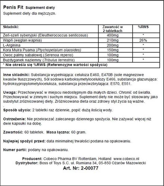 Supl.diety-PENIS FIT (60 PCS) LAVETRA zdjęcie 2