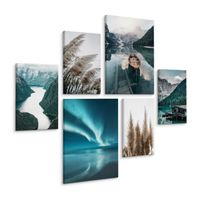 Obrazy Do Sypialni Salonu Góry PEJZAŻ Zorza Jezioro 90cm x 80cm