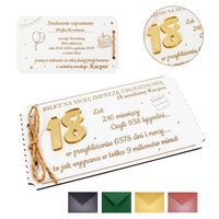 Białe drewniane personalizowane zaproszenie na 18 urodziny z kopertą