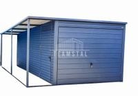 GARAŻ BLASZANY 3m x 5m + wiata 1m. poziom - spad tył - Brama uchylna - antracyt grafit TS288 3x5