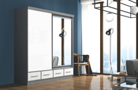 SZAFA PRZESUWNA NA UBRANIA NOEMI 200 CM SZUFLADY PÓŁKI DRĄŻEK