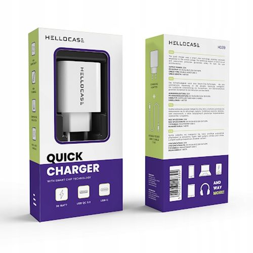 ZESTAW | SZYBKA ŁADOWARKA SIECIOWA USB TYPE-C + KABEL TYPE C | PD20W 3000mA na Arena.pl