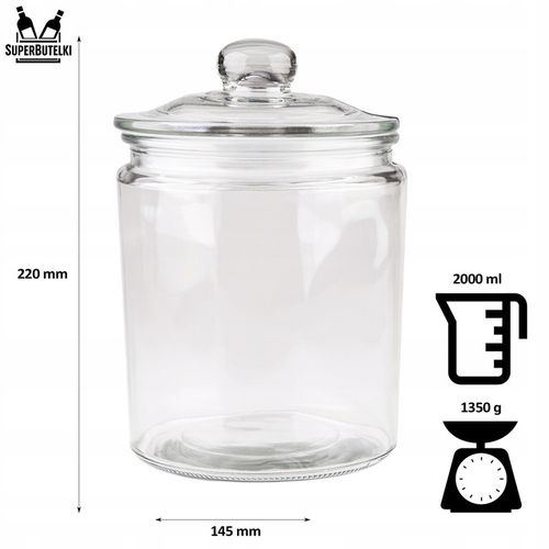 SZKLANY POJEMNIK KUCHENNY 2L SŁOIK NA HERBATĘ KAWĘ ORZECHY CIASTKA na Arena.pl