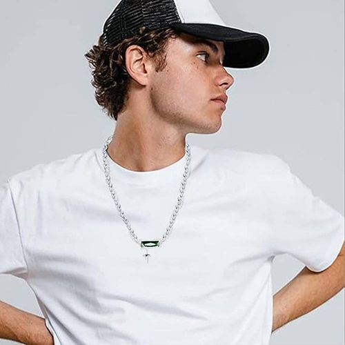 Łańcuszek z Zielonym Kryształem Modny i Stylowy Unisex Srebrny 26.5 cm na Arena.pl