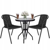 MEBLE OGRODOWE ZESTAW MEBLI OGRODOWYCH STÓŁ+2 KRZESŁA TARAS BALKON CZARNE