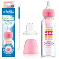 Dr. Brown's Butelka antykolkowa dekorowana różowa Options+ 250ml smoczek 6m+ i ustnik silikonowy