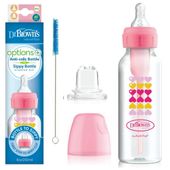 Dr. Brown's Butelka antykolkowa dekorowana różowa Options+ 250ml smoczek 6m+ i ustnik silikonowy