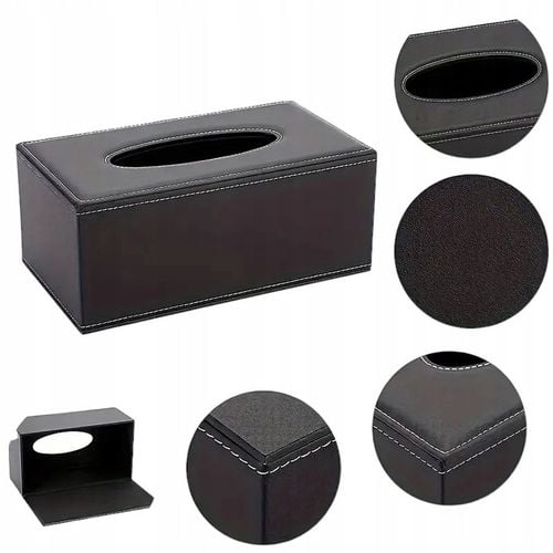 POJEMNIK PUDEŁKO NA CHUSTECZKI CHUSTECZNIK CZARNY Eko Skórka Elegancki na Arena.pl